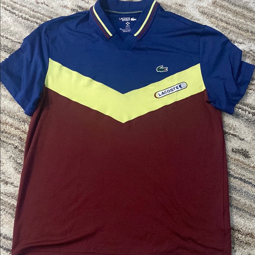 Lacoste Blue and Yellow Polo Shirt Sporty Design